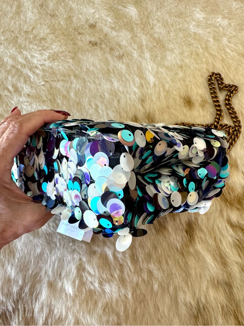 NWT Kurt Geiger London Mini Brixton blue & silver sequin crossbody bag - Picture 6 of 11
